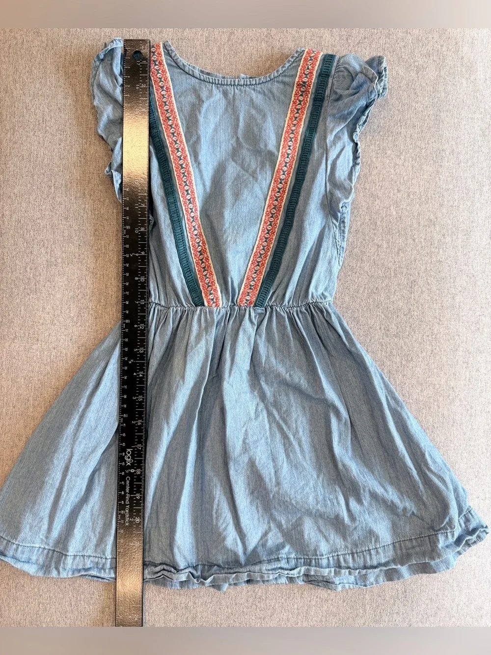 Lucky Brand Girls Chambray Embroidered Ruffle Western Dress 4/5 Rodeo Denim